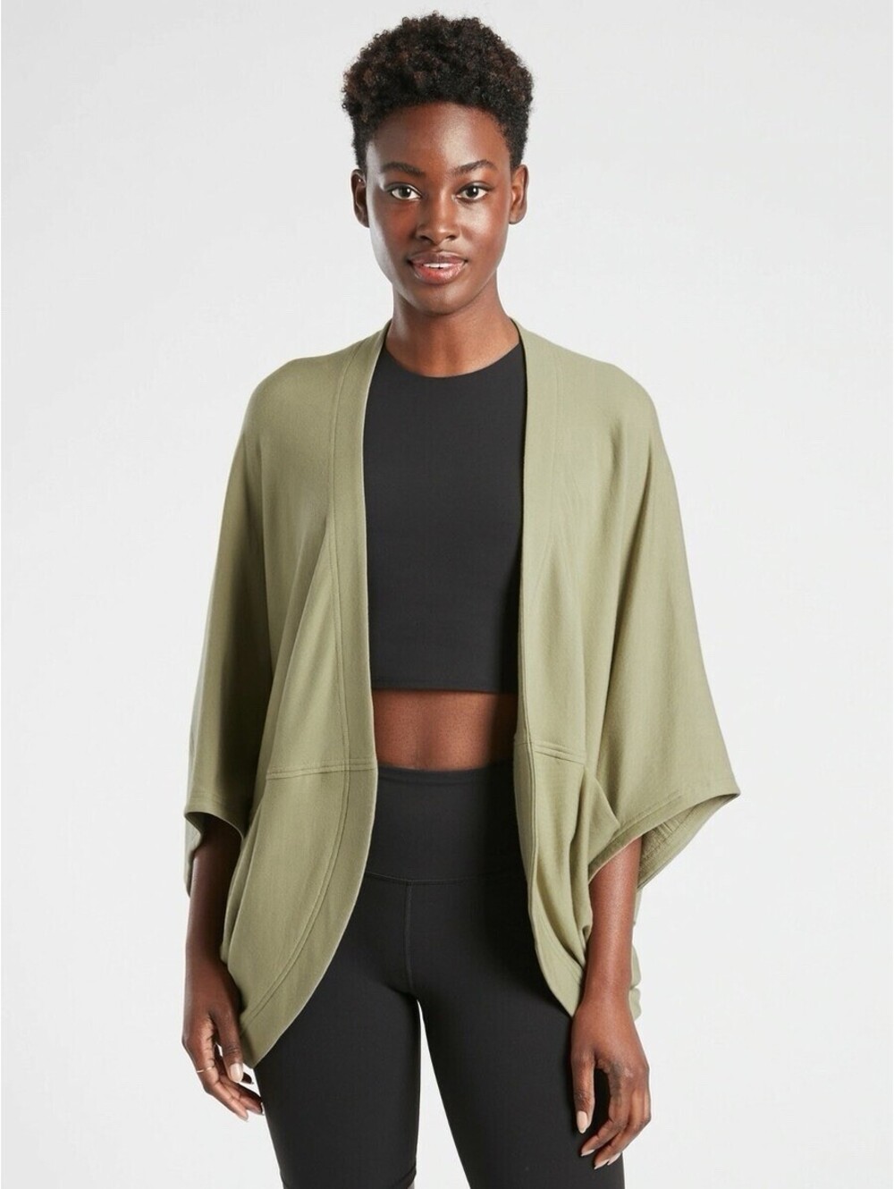 Athleta Cocoon Wrap Cardigan Athleisure Cozy Shadow Olive L